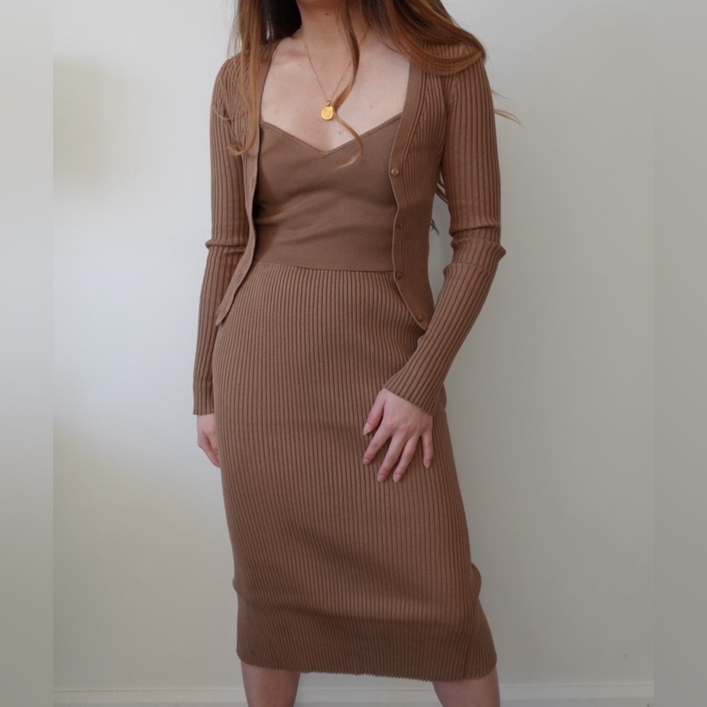 H&M Ribbed Knit Two-Piece Set in Brown